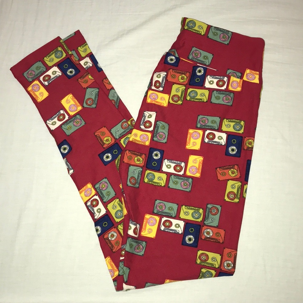 Red LuLaRoe mixtape leggings. One Size/OS. HTF